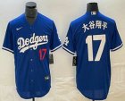 Men's Los Angeles Dodgers #17 Shohei Ohtani Blue Japanese Name Player Number Cool Base Jersey