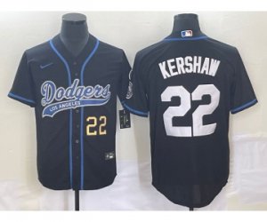 Men\'s Los Angeles Dodgers #22 Clayton Kershaw Number Black Cool Base Stitched Baseball Jersey