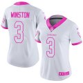 Womens Nike Tampa Bay Buccaneers #3 Jameis Winston White Pink Stitched NFL Limited Rush Fashion Jersey