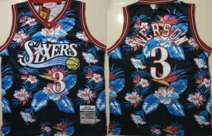 76ers #3 Allen Iverson Black 1997-98 Hardwood Classics Floral Fashion Swingman Jersey