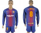 2017-18 Barcelona 8 A. INIESTA Home Long Sleeve Soccer Jersey