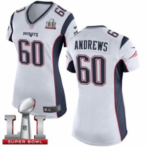 Womens Nike New England Patriots #60 David Andrews Elite White Super Bowl LI 51 NFL Jersey