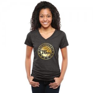 Womens Philadelphia 76ers Gold Collection V-Neck Tri-Blend T-Shirt Black