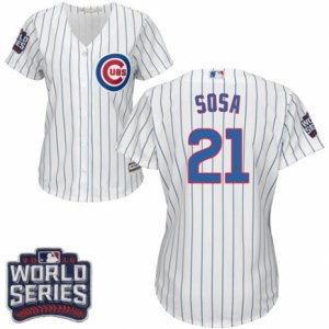 Women\'s Majestic Chicago Cubs #21 Sammy Sosa Authentic White Home 2016 World Series Bound Cool Base MLB Jersey