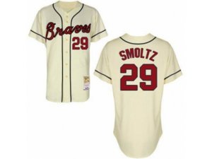 Mitchell and Ness Atlanta Braves #29 John Smoltz Replica Cream Throwback MLB Jersey