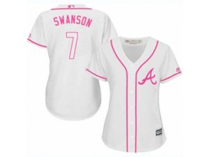 Women Atlanta Braves #7 Dansby Swanson Replica White Fashion Cool Base MLB Jersey