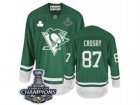 Youth Reebok Pittsburgh Penguins #87 Sidney Crosby Authentic Green St Pattys Day 2017 Stanley Cup Champions NHL Jersey