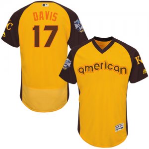Mens Majestic Kansas City Royals #17 Wade Davis Yellow 2016 All-Star American League BP Authentic Collection Flex Base MLB Jersey