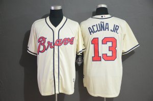 Braves #13 Ronald Acuna Jr. Cream Cool Base Jersey