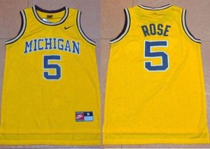 Men NCAA Michigan Wolverines #5 Jalen Rose Gold Basketball Stitched Jersey