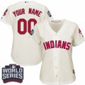 Womens Majestic Cleveland Indians Customized Authentic Cream Alternate 2 2016 World Series Bound Cool Base MLB Jersey