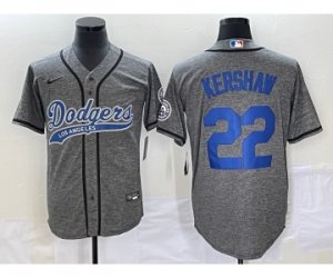 Men\'s Los Angeles Dodgers #22 Clayton Kershaw Grey Gridiron Cool Base Stitched Baseball Jersey