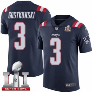 Youth Nike New England Patriots #3 Stephen Gostkowski Limited Navy Blue Rush Super Bowl LI 51 NFL Jersey