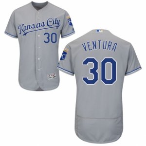 Men\'s Majestic Kansas City Royals #30 Yordano Ventura Grey Flexbase Authentic Collection MLB Jersey