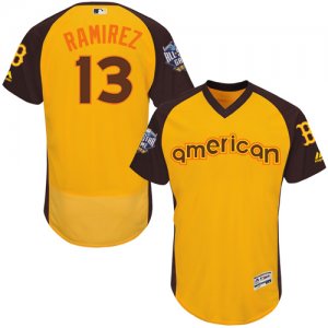 Mens Majestic Boston Red Sox #13 Hanley Ramirez Yellow 2016 All-Star American League BP Authentic Collection Flex Base MLB Jersey