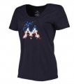 Womens Miami Marlins USA Flag Fashion T-Shirt Navy Blue