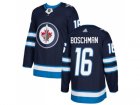 Men Adidas Winnipeg Jets #16 Laurie Boschman Navy Blue Home Authentic Stitched NHL Jersey