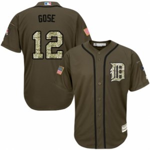 Men\'s Majestic Detroit Tigers #12 Anthony Gose Replica Green Salute to Service MLB Jersey