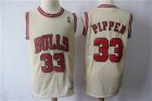 Bulls #33 Scottie Pippen Cream Hardwood Classics Jersey