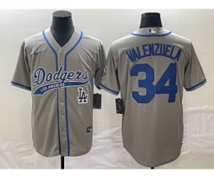 Men\'s Los Angeles Dodgers #34 Fernando Valenzuela Grey Cool Base Stitched Baseball Jersey