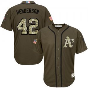 Oakland Athletics #42 Rivkey Henderson Green Salute to Service Stitched Baseball Jersey