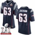 Mens Nike New England Patriots #63 Tre Jackson Elite Navy Blue Team Color Super Bowl LI 51 NFL Jersey