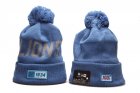 Lions Team Logo Light Blue 100th Season Cuffed Pom Knit Hat YP