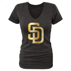 Women\'s San Diego Padres Fanatics Apparel Gold Collection V-Neck Tri-Blend T-Shirt Black