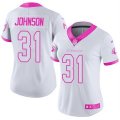 Womens Nike Arizona Cardinals #31 David Johnson White Pink Stitched NFL Limited Rush Fashion Jersey