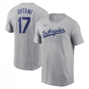 Men\'s Los Angeles Dodgers #17 Shohei Ohtani Gray 2024 Fuse Name & Number T-Shirt