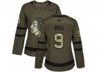 Women Adidas Chicago Blackhawks #9 Bobby Hull Green Salute to Service Stitched NHL Jersey