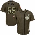 Mens Majestic Cleveland Indians #55 Roberto Perez Replica Green Salute to Service MLB Jersey