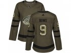 Women Adidas Detroit Red Wings #9 Gordie Howe Green Salute to Service Stitched NHL Jersey