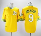 Athletics #9 Reggie Jackson Yellow Turn Back The Clock Copperstown Collection Jersey
