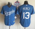 Kansas City Royals #13 Salvador Perez Light Blue Alternate 1 New Cool Base W 2015 World Series Patch Stitched MLB Jersey