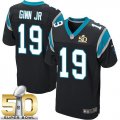 Nike Carolina Panthers #19 Ted Ginn Jr Black Team Color Super Bowl 50 Men Stitched NFL Elite Jersey