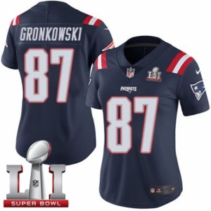 Womens Nike New England Patriots #87 Rob Gronkowski Limited Navy Blue Rush Super Bowl LI 51 NFL Jersey