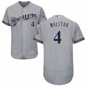 Men\'s Majestic Milwaukee Brewers #4 Paul Molitor Grey Flexbase Authentic Collection MLB Jersey