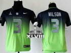 Nike Seattle Seahawks #3 Russell Wilson Steel Blue-Green Super Bowl XLVIII Youth NFL Elite Fadeaway Fashion Jersey