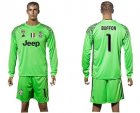 Juventus #1 Buffon Green Goalkeeper Long Sleeves Soccer Club Jersey
