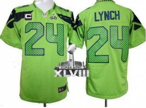 Nike Seattle Seahawks #24 Marshawn Lynch Green Alternate With C Patch Super Bowl XLVIII NFL Game Jersey