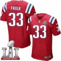 Mens Nike New England Patriots #33 Kevin Faulk Elite Red Alternate Super Bowl LI 51 NFL Jersey