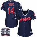 Womens Majestic Cleveland Indians #14 Larry Doby Authentic Navy Blue Alternate 1 2016 World Series Bound Cool Base MLB Jersey