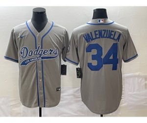 Men\'s Los Angeles Dodgers #34 Fernando Valenzuela Grey Cool Base Stitched Baseball Jersey1