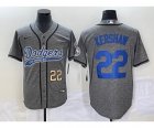 Men's Los Angeles Dodgers #22 Clayton Kershaw Number Grey Gridiron Cool Base Stitched Baseball Jersey