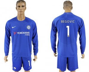 2017-18 Chelsea 1 BEGOVIC Home Goalkeeper Long Sleeve Soccer Jersey