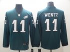 Nike Eagles #11 Carson Wentz Green Therma Long Sleeve Jersey