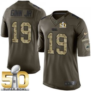 Nike Carolina Panthers #19 Ted Ginn Jr Green Super Bowl 50 Men\'s Stitched NFL Limited Salute to Service Jersey