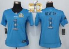 Women Nike Panthers #1 Cam Newton Blue Alternate Super Bowl 50 Stitched Strobe Jersey