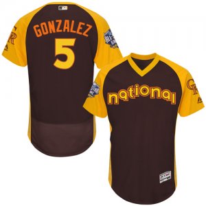 Mens Majestic Colorado Rockies #5 Carlos Gonzalez Brown 2016 All-Star National League BP Authentic Collection Flex Base MLB Jersey